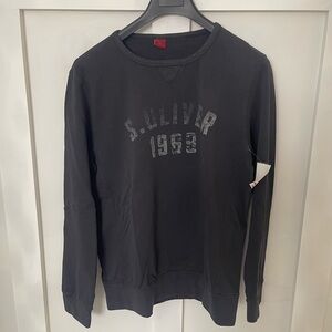 S.Oliver 1969 Crewneck Print Sweater Sweatshirt LARGE Mens NAVY French Terry NEW